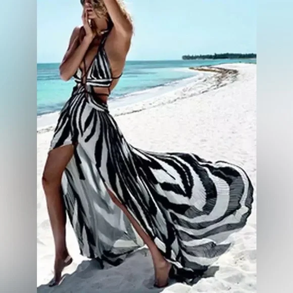 zebra cut out maxi dress Black Sheer Mesh Zebra Cut Out Maxi Dress